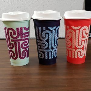 3 Starbucks 2013‎ Reusable 16oz Cups Red, Mint Green & Navy Blue